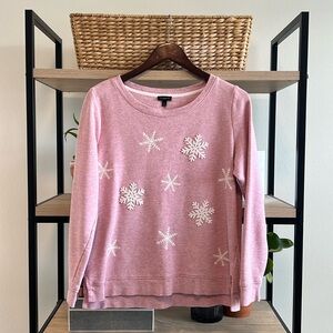 Talbots Fleece Pink Heather Snowflake Applique Sweatshirt, M